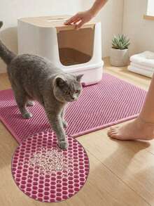 Double Layer Honeycomb Cat Litter Mat, Waterproof Washable Anti-Tracking Pet Mat, Suitable For Cat Litter Box, Multiple Colors Available - Pink - View 1