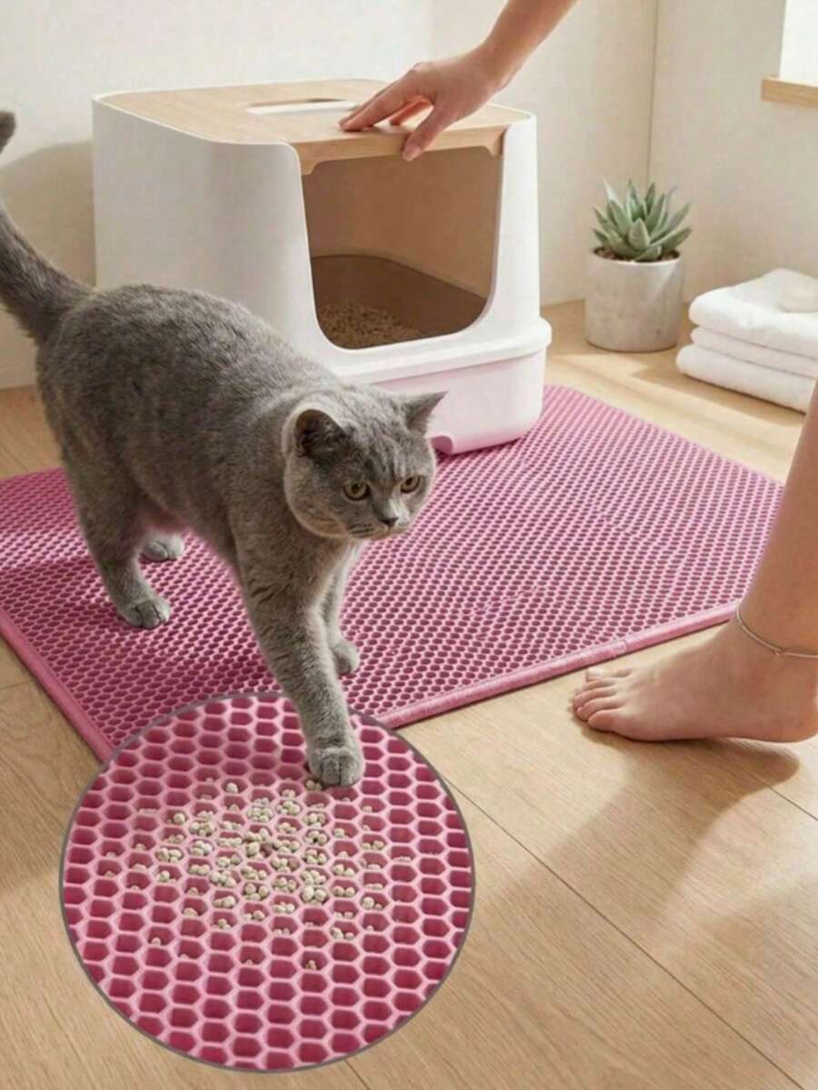 Double Layer Honeycomb Cat Litter Mat, Waterproof Washable Anti-Tracking Pet Mat, Suitable For Cat Litter Box, Multiple Colors Available - Pink - View 1