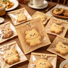 100pcs/Set   Baking Packaging Bags With Window And Flip Seal, Oil-Proof  Paper Treat Bags For Christmas, Birthday, Bakery Business, Perfect For, Donuts, Brownies, Bakery Cafe Gift Display Storage - View 3