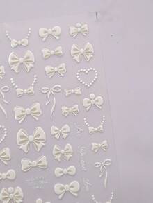 1pc 5D Classic Elegant Bow Nail Sticker, Cute Black & White Ribbon Bow Nail Art Decals, Self-Adhesive Slider Nail Decoration DIY Sticker Nail Stickers - White - View 2