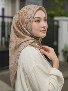 1pc Women's 110cm Floral Print Square Scarf, Voile Hijab, Lightweight Soft Breathable Versatile Scarf, Elegant Floral Print Fresh Soft Atmosphere Scarf, Graceful Quality Sun Protection Decorative Headscarf, Multifunctional Square Scarf For Outfit, Suitable For Daily Wear, All Seasons - Multicolor - View 4