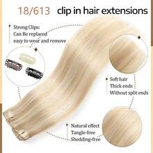 18/613 Clip In Hair Extensions Human Hair 8 Pcs Per Set With 18 Clips Double Weft 18/613 Remy Human Hair Extensions Clip Ins For Women Natural Human Hair Clip In Brazilian Human Hair Extensions - S18/613 - View 3