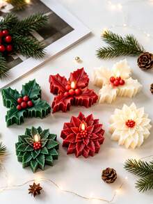 7-Cavity Christmas Holly & Pine Cone Silicone Mold, 3D Winter Berry & Leaf Mold, Soft Reusable, Suitable For Scented Candles, Soap, Resin, Plaster Handmade DIY, Home Christmas Decor Holiday Gift - Mold - View 3