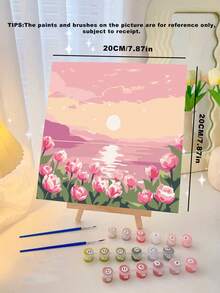 成人数码油画，丙烯颜料，简易成人数码油画，适合初学者，DIY数码油画，可作礼物或家居墙面装饰，尺寸：20英寸宽 x 20英寸长 / 30英寸宽 x 30英寸长 - 粉色 - 查看 7