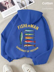 Autumn Fisherman Supremacy Of Freedom Graphic Print Men's Hoodie With Colorful Fish Back Print Y2K - Cailan - View 2