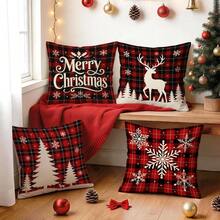 4pcs/1pc Red & Black Plaid Christmas Winter Pattern Pillow Case, Single-Sided Printed Pillow Case, Suitable For Living Room, Bedroom, Home Decor, All-Season Pillow Case - Multicolor - View 10