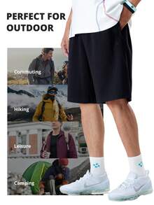 CAMEL CROWN Men's Casual Cotton Loose Fit Drawstring Knee-Length Shorts, Summer - Black - View 8