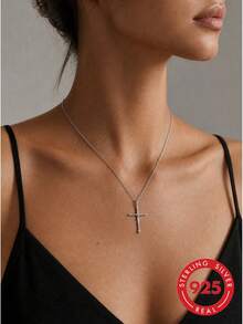 lunastudio 1pc 925 Sterling Silver Windmill Cross Necklace For Women Daily Wear - Silver - View 3