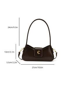 Vintage Baguette Underarm Bag For Women, High-End Gold Buckle Shoulder Crossbody Bag, Minimalist Texture, Versatile Commuter Handbag - Coffee - View 12