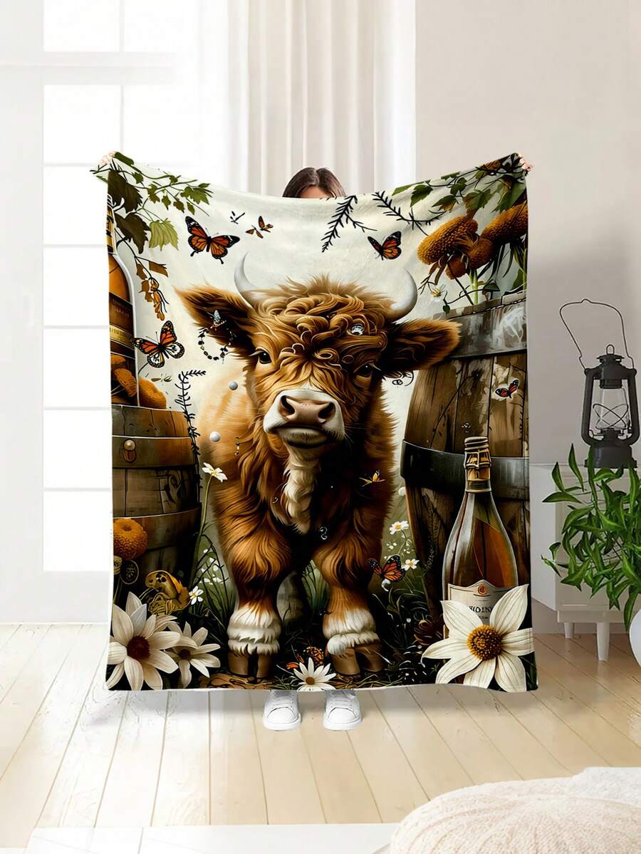 Soft And Comfortable 280gsm Blanket, Animal And Floral Print Pattern, Outdoor Camping Leisure Blanket, Multi-Purpose Blanket For Sofa, Bed And More, Suitable For Home, Picnic, Travel, All Seasons Comfort, Modern Style, Polyester, Machine Washable - Multicolor - View 1