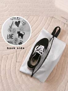 1pc Cat Print Shoe Storage Bag, Waterproof Fabric Zipper Closure Shoe Pouch With Handle,Portable Travel Shoe Organizer For Home Business Trip - White - View 12