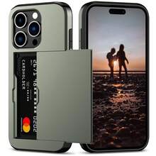 防摔 2 合 1 PC 卡槽手機殼，相容 Apple 18 Pro Max 18 Pro 17 Pro Max 17 Pro 17e 16E 15 14 13 12 11 7 8 XR X/XS XS Max，相容 Galaxy S26 Ultra S25 Ultra A37 A57 A56 A55 A17 S25 FE S26 FE A14 A15 A16 A26 A36 A35 A25，亦相容 P30 P30 Pro，2 合 1 防震手機保護殼，附卡槽錢包設計 - 軍綠色 - 查看 2