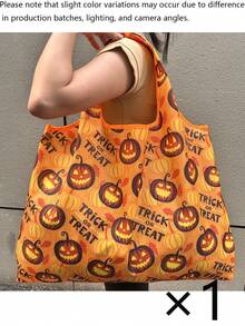 2pcs/1pc Halloween Pumpkin Lantern Tote Bag - Lightweight Foldable Tote Bag With Handle And Shoulder Strap. This Large Capacity Shoulder Bag Perfectly Combines Fashion Aesthetics, Lightweight Portability And Excellent Practicality. - Multicolor - View 13