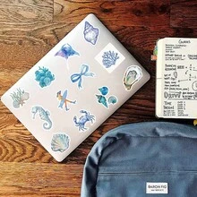 50pcs Ocean Aesthetic Stickers, Marine Life Doodle Labels, Beach Vacation Stickers, Blue Aesthetic Decor, Waterproof Vinyl Stickers For Water Bottles, Computers, Laptops, Phones, Luggage, Notebooks, Refrigerators - Multicolor - View 2