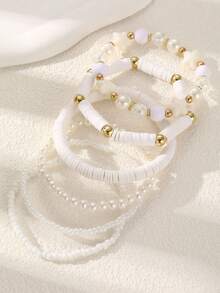 NAIZHU 5pcs/Set Gelang Manik-Manik Manis Warna Pink, Terbuat dari Tanah Liat Lembut, Liontin Hati, Ceri, dan Bintang, serta Mutiara Imitasi dan Karet Gelang. - MultiWarna - View 9