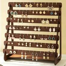 A Wooden Walnut Color, Minimalist And Stylish Tiered Earring Storage Rack, Suitable For Jewelry Store Earring Display Stand. Earring Storage Rack - Multi-layer Earring Storage Rack - View 1