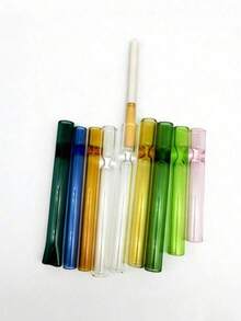 1pc Solid Color Glass Pipe, High Borosilicate Glass Material, Shrink Design, High Transparency, Straight Mouth Glass Mouthpiece, Comes With OG Style Straight Mouth Glass Mouthpiece And Transparent Glass Mouthpiece, Suitable For Daily Use - Multicolor - View 1