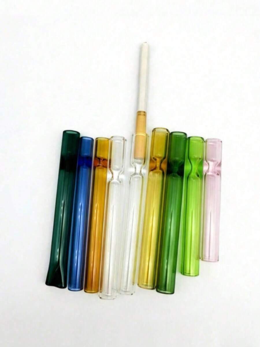 1pc Solid Color Glass Pipe, High Borosilicate Glass Material, Shrink Design, High Transparency, Straight Mouth Glass Mouthpiece, Comes With OG Style Straight Mouth Glass Mouthpiece And Transparent Glass Mouthpiece, Suitable For Daily Use - Multicolor - View 1
