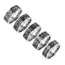5 Pcs/Set Vintage Stainless Steel Men's Ring Set, Wisteria & Wave Patterns - Ring 5-piece Set - View 9