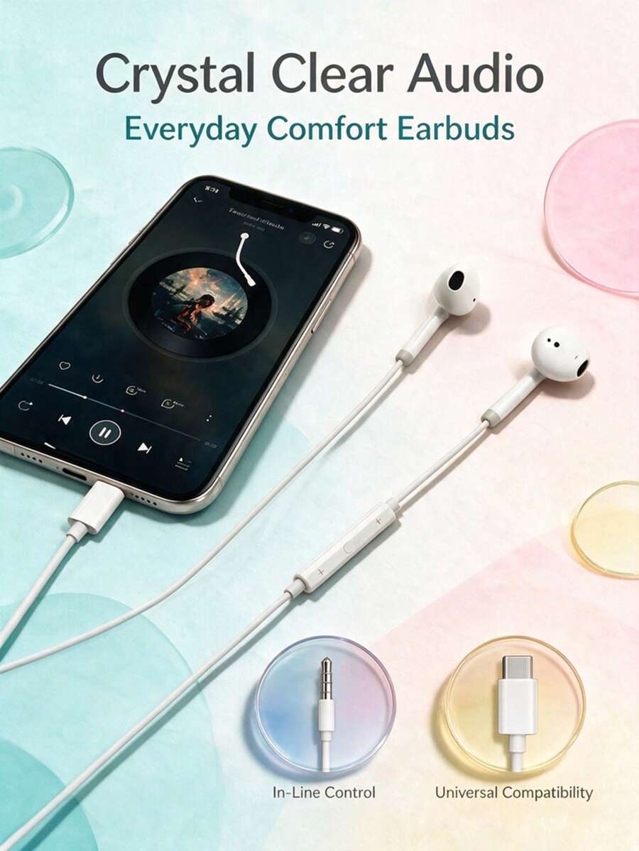 Type C 有線耳機 3.5mm 圓形插頭 USB C 入耳式耳機 電子通話音樂低音立體聲耳機套裝,相容於 iPad/PC - 查看 1