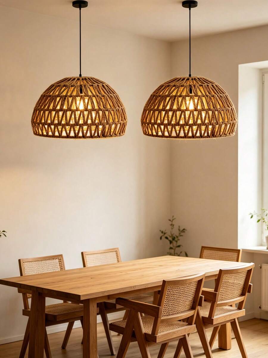 1pc Hand-Woven Paper Rope Lampshade - Bohemian Style, Vintage Country Style, Suitable For E26/E27 Screw Base, Easy To Install. Suitable For Autumn Home Decor, Bedroom Decor, Living Room Decor, Home Lighting, Bedroom LED Light, Ceiling Light Shade, Floor Lamp Shade, Table Lamp Shade, / Christmas Home Decor, Halloween Decor, Cafe And Restaurant Lighting. (Note: Light Bulb And Cord Not Included, This Set Only Includes The Lampshade.) - Semicircle - View 1