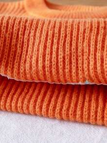 Girls Cute Embroidered Pumpkin Sweater, Crew Neck Long Sleeve Knit Pullover, Suitable For Halloween, Casual Wear, Spring, Autumn, Winter - Orange - View 9