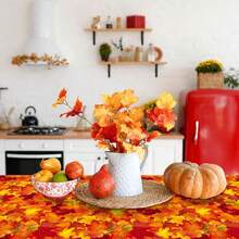 Tablecloth, 3/1pc Autumn Maple Leaf Plastic Tablecloth, 54 X 108 Inch Thanksgiving Rectangular Tablecloth Suitable For Harvest Festival Party Rustic Kitchen Decor - Multicolor - View 5