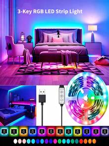 5m/4m/3m/2m/1m RGB LED Strip Lights USB LED 3-Key Control Colorful Lighting For Room Wall, TV Backlight Home Decor - 3-key RGB - View 2