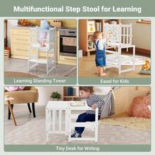 Torre multifuncional 3 en 1 para niños pequeños, taburete de cocina con pizarrón blanca, mesa de computadora y silla, disfruta de un diseño patentado único, CPC, SOR, CE, blanco - Blanco - Ver 2