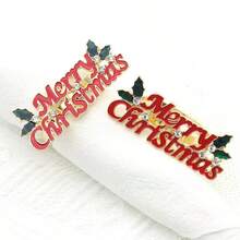 6/12pcs/Merry Christmas Napkin Rings, Red Letter Napkin Holders, Christmas Napkin Storage Decoration, Holiday Party Restaurant Tableware Decor - Red - View 8