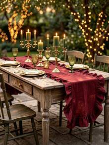 1PC Christmas Solid Color Ruffle Table Runner, Washable And Reusable, Suitable For Living Room, Dining Room, Party, Gathering, Home Daily Decoration, Wedding, Holiday Table Runner - Multicolor - View 7