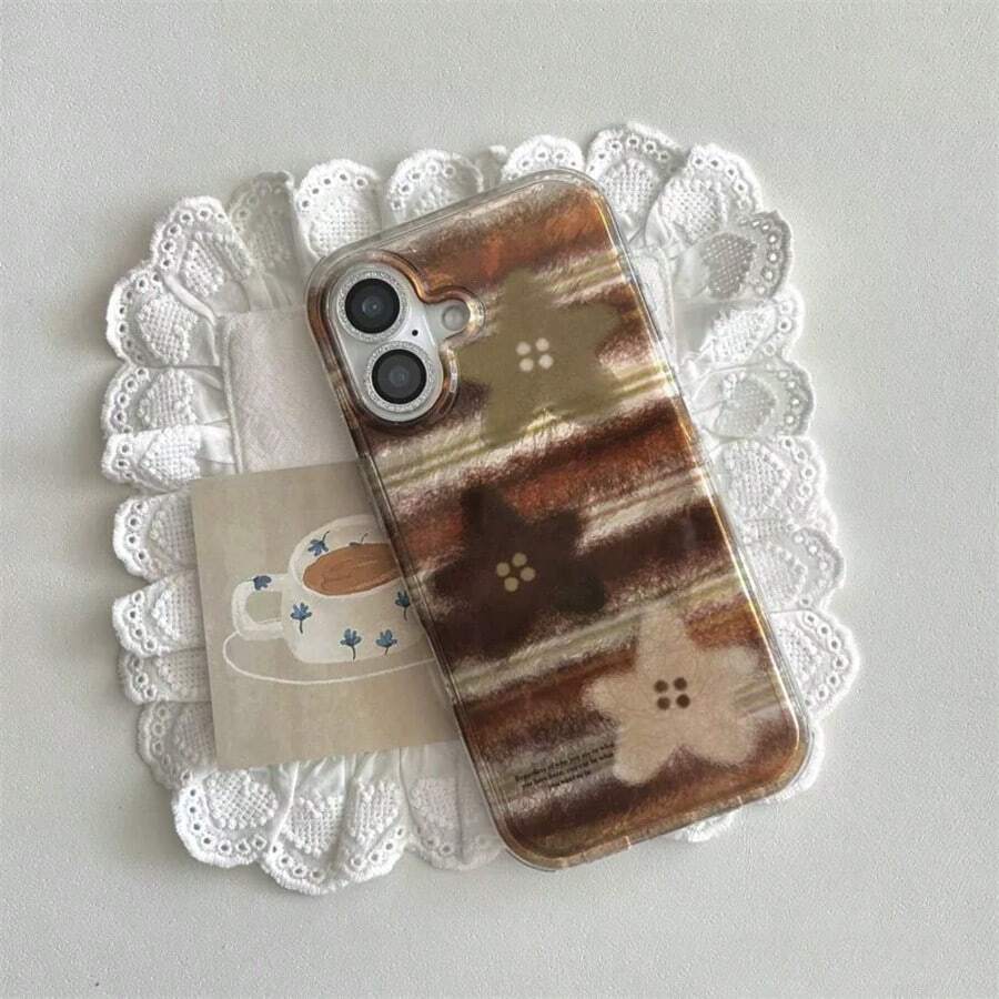 Autumn Foil Texture Brown Gradient Horizontal Stripes Star Pattern Silicone Full Coverage Shockproof Phone Case Compatible With Iphone 16 Pro Max, 14, 15 Pro, 12, 13, 11 - Multicolor - View 1