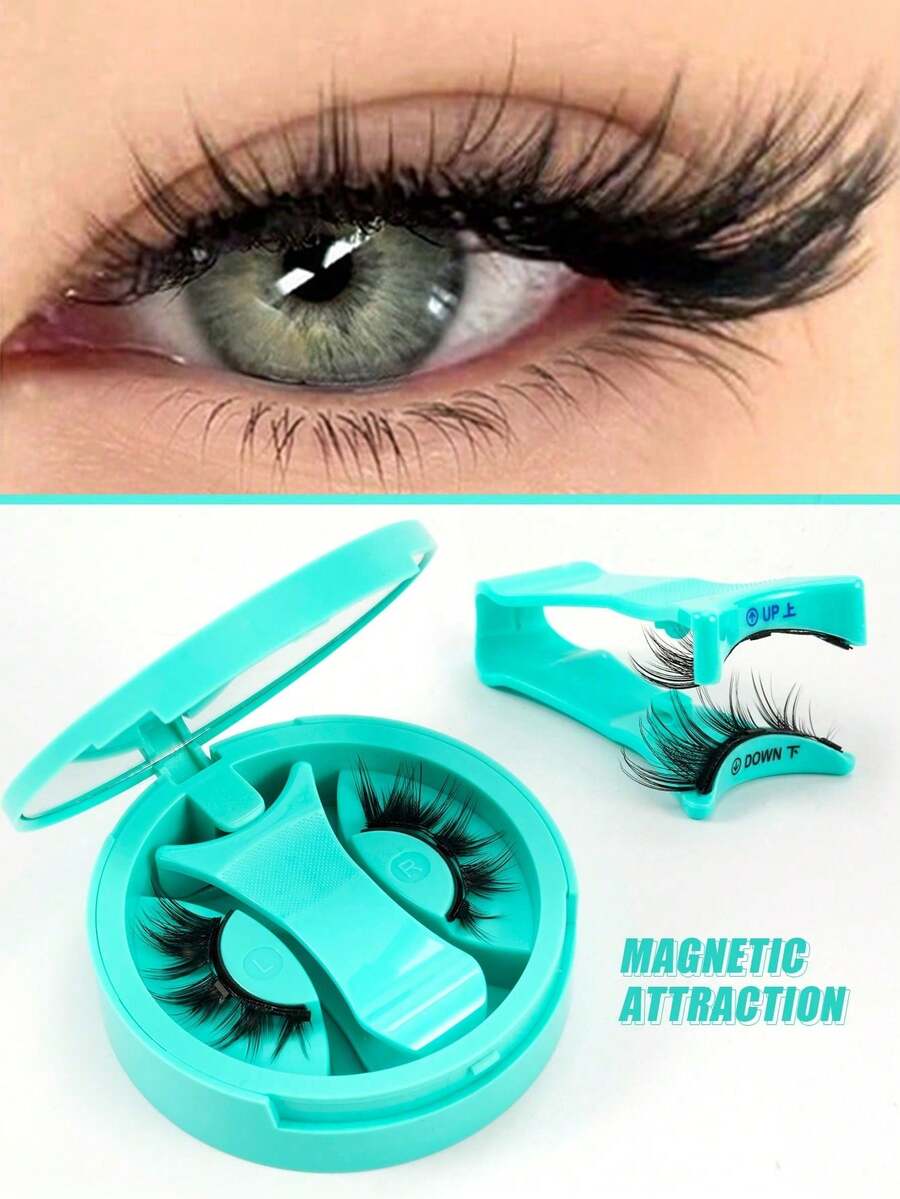 1 Pair Natural Magnetic False Eyelashes With Applicator, Soft Magnetic Lashes, No Glue Needed, Reusable, Suitable For Beginners - Black - View 1