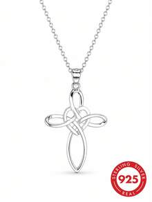 lunastudio 1pc 925 Sterling Silver Celtic Knot Necklace For Women Daily Wear - Silver - View 2