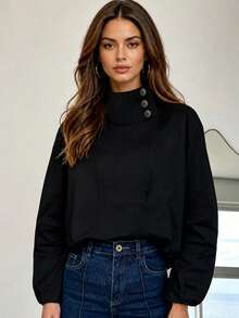IGKEEL Women's Autumn/Winter Button-Up Blouse, Slimming Professional Elegant Business Style, Black Top Shirt, Elegant Women's Clothing, Women's Autumn Outfit, Suitable For Work/Outing/Holiday - Black - View 9