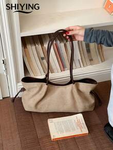 1pc Solid Color Suede New Women's Backpack, One Shoulder Bag, Fashionable Large Capacity Tote Bag, Suitable For Commuting, Shopping, Dating - Multicolor - View 10