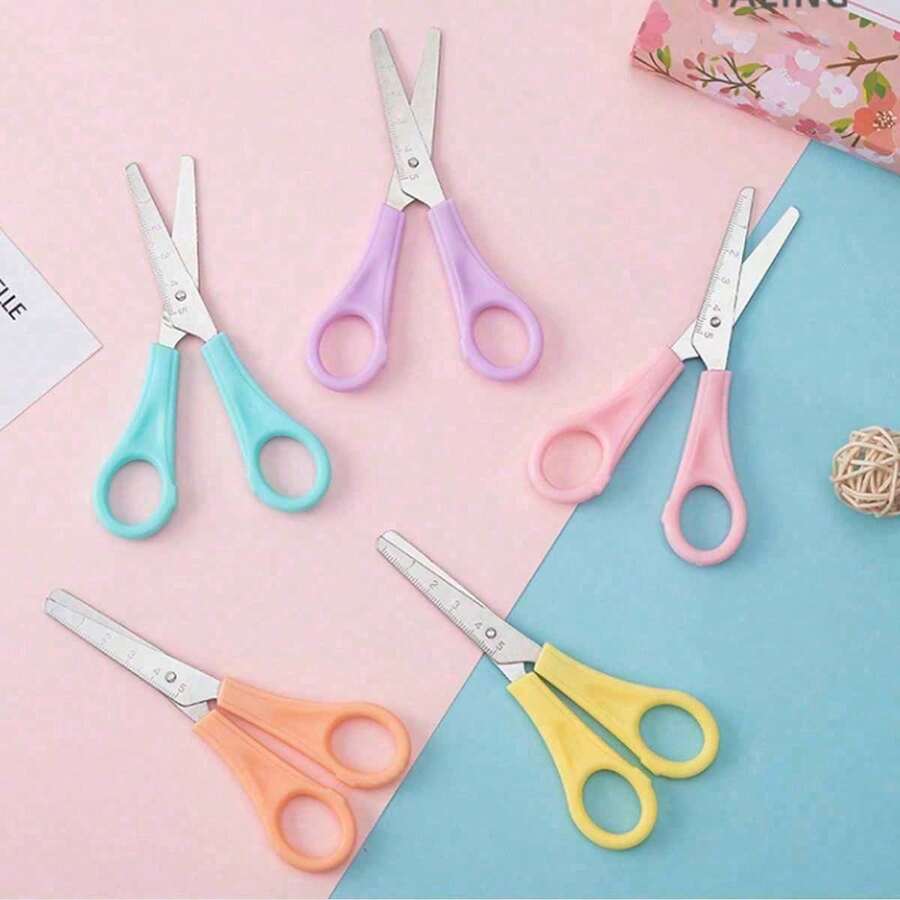 6/4/1pc Graduated Student Scissors, Round-Tip Stainless Steel Student Craft Scissors, Suitable For School Or Office, Cute Macaron Color DIY Paper Cutting Scissors - / - View 1