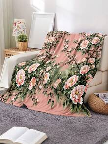 1pc Soft & Comfortable Modern Floral Pattern Blanket, 2D Printed Flannel Throw, Office Nap Blanket, Sofa & Bed Decorative Blanket, Outdoor Camping Leisure Blanket, Suitable As Gift For Family & Friends - Multicolor - View 2