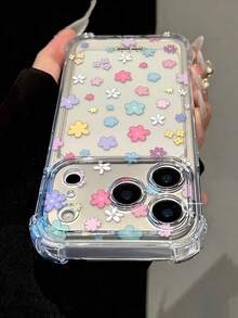 Floral Daisy Elements Reinforced Corners Transparent Anti-Fall Phone Case, Minimalist Spring Style Soft Case, Compatible With 15/15 Pro/15 Plus/15 Pro Max/16/16 Pro/16 Pro Max/17/17 Pro/17 Pro Max, Anniversary Gift, Gift For Her - Multicolor - View 4