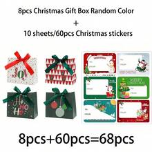 34/68/106pcs Christmas Paper Gift Boxes With Luxury Satin Ribbon Bow, Assorted Xmas Holiday Designs Joy Ho Ho Letter Mini Christmas Tree Bauble Print, Small Festive Holiday Present Boxes For Xmas Gift Giving Party Favor , Includes Christmas Stickers - Multicolor - View 9