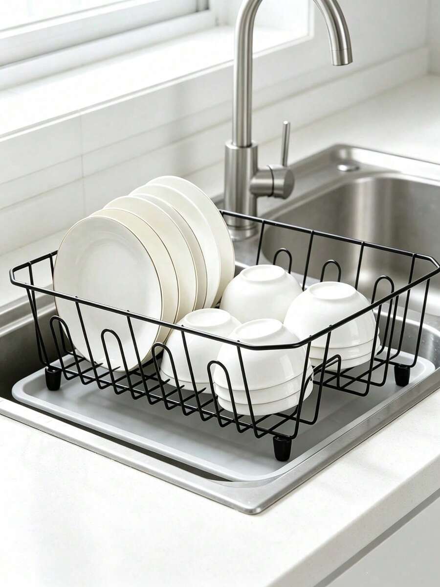 Kitchen Sink Countertop Dish Drying Rack, Dish Drain Basket, Dish Organizer With Utensil Basket, Stable Anti‑Slip Support Structure, Large‑Capacity Kitchen Tableware Storage Rack, Bowl & Plate Holder For Kitchen Counter