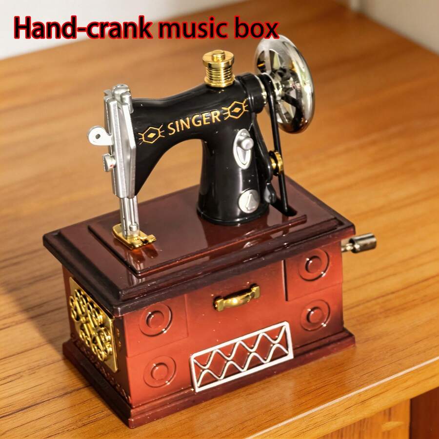 Christmas Exquisite Desktop Ornament Fashion Gift Hand-Crank Desktop Sewing Machine Music Box - Hand-Crank Handle Plays Music - Sewing Machine Hand-crank Music Box - View 1