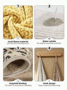 4PCS|Leopard Print + Striped Bath Towel Set, Coral Fleece Fabric, Soft & Skin-Friendly, Absorbent, Luxury Home Decor, Suitable For Bathroom Decoration, Travel Gift - Multicolor - View 2