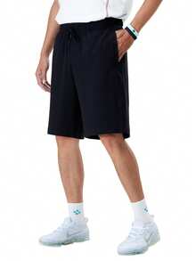 CAMEL CROWN Men's Casual Cotton Loose Fit Drawstring Knee-Length Shorts, Summer - Black - View 6