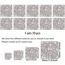 10pcs PVC Self-Adhesive Pebble Texture Floor/Wall Tiles, Modern Rustic Grey Faux Stone Design, Peel And Stick Removable Trimmable DIY Renovation, Suitable For Kitchen, Bathroom, Entryway, Balcony, Living Room Wall And Floor Decor - 10Pcs - View 10