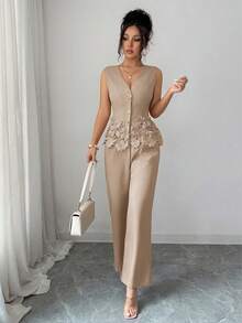 LUNNELUX Women's 2 Pieces Fall Set Top, French Elegant Vacation Back To School Casual Outfit Brown Summer - Brown - View 9