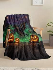 1pc Halloween Style Soft & Comfortable Blanket, Multi-Purpose Throw For Sofa, Bed And More, Outdoor Camping Leisure Blanket, Suitable For Home, Picnic, Travel, All Seasons Comfort, 280gsm Polyester, Machine Washable - Multicolor - View 3