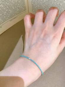 1pc Minimalist Macaron Color Single Row Zirconia Dangle Tennis Bracelet, Stackable Thin Chain Bracelet, Women's Daily Holiday Fashion Jewelry Gift Accessory - Single Diamond Bracelet - View 3