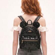 Mesuca Outdoor Lightweight Daily Storage Backpack, Disney Mickey Cartoon Character Style, Black/Red Optional, Sequin Design, Officially Licensed, Large Capacity Compartments, Adjustable Shoulder Straps, Gift Box Packaging, Casual Travel Portable Bag, 1pc - View 3