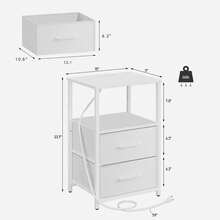 Juego de 2 mesitas de noche, mesa auxiliar LED con estación de carga |   Mesita de noche con cajón de tela, mesa auxiliar con 1 puerto USB y 1 puerto tipo C, mesa de sofá, color blanco TB01BW052L - Blanco - Ver 2